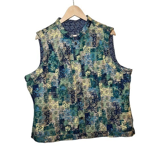 Womens Quilted Vest Jacket Size XL-1X Artsy Reversible Unique Colorful Vest - Picture 4 of 4